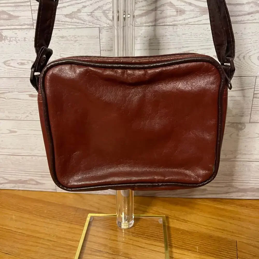 Rustic Brown and Red Leather Camera Bag,